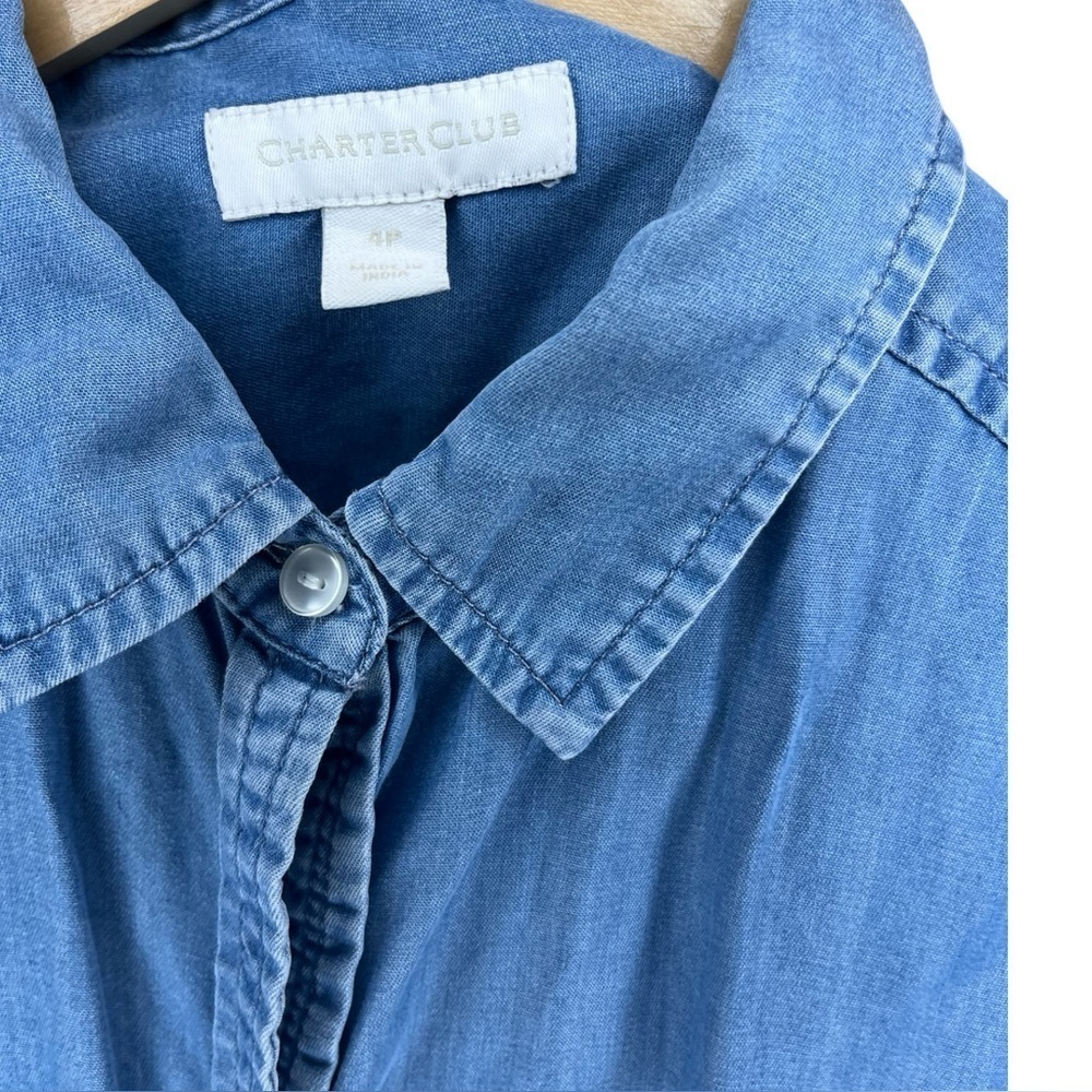 Charter Club Sleeveless Chambray Button Up Tank Top - Picture 5 of 6
